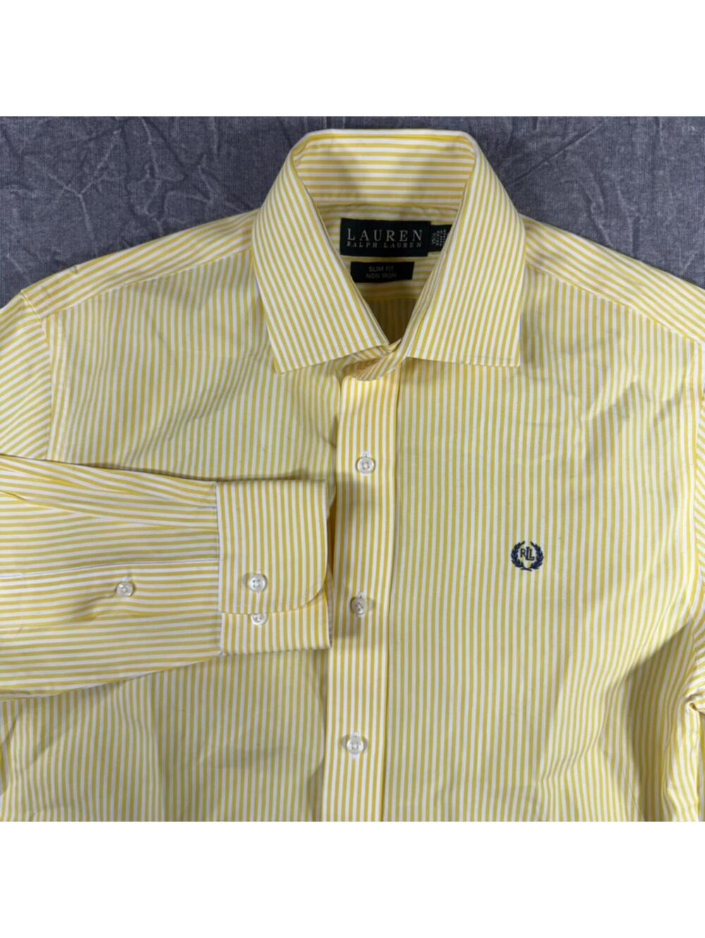 Ralph Lauren Shirt Men's 15 1/2 Yellow Slim Non Iron Stripe